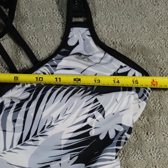 ZeroXposure Size M Black, White and Grey Leaf Pattern Tankini Top - Picture 3 of 4